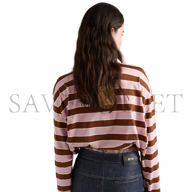 Pra*a long-sleeved bayadere print lisle cotton t-shirt 39661